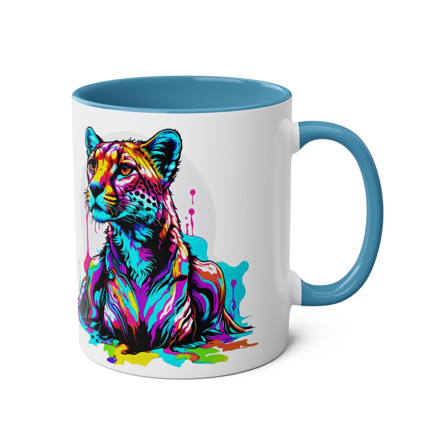 Melting Cheetah Kat Two-Tone Coffee Mugs, 11oz