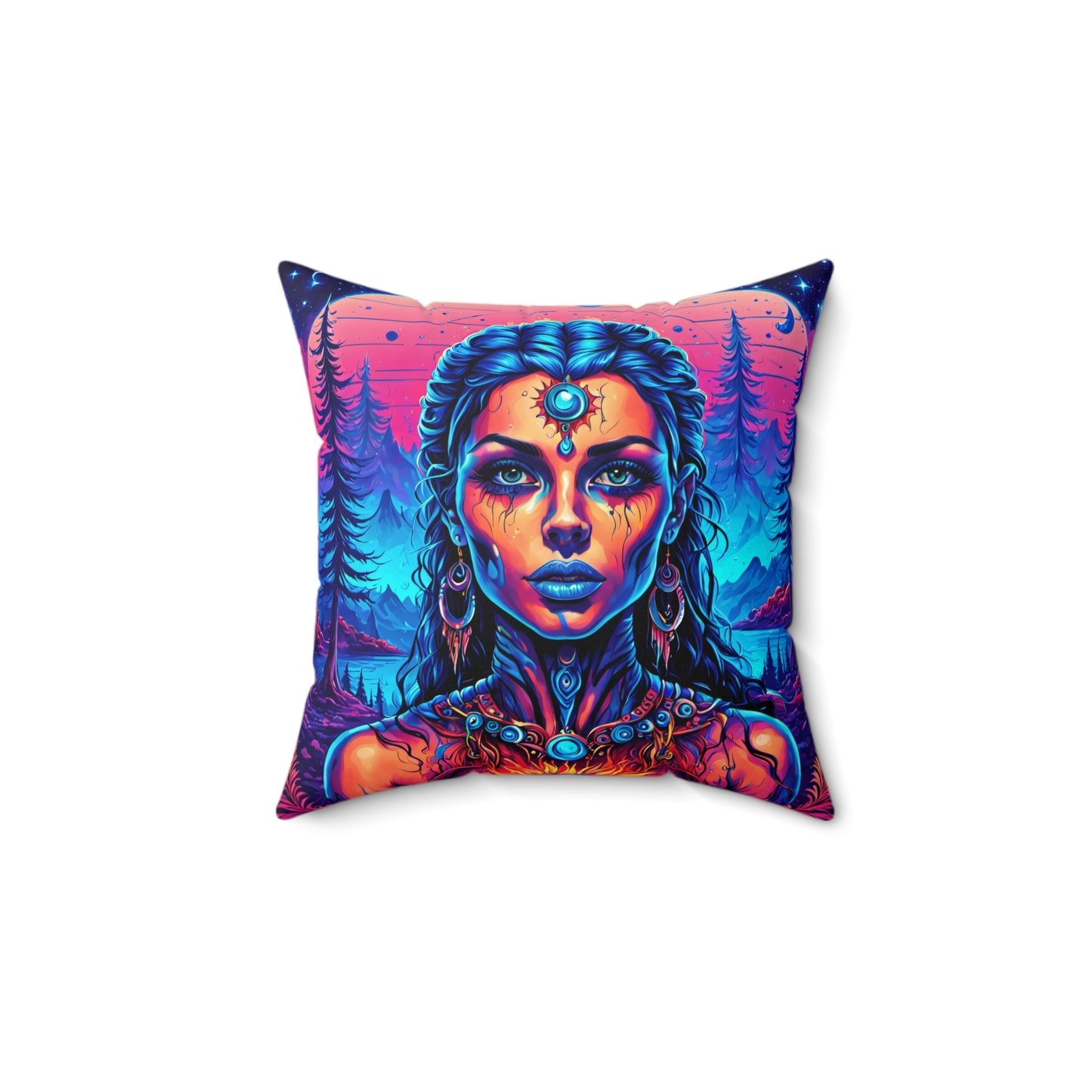 Serene Forest Spirit Queen Spun Polyester Square Pillow