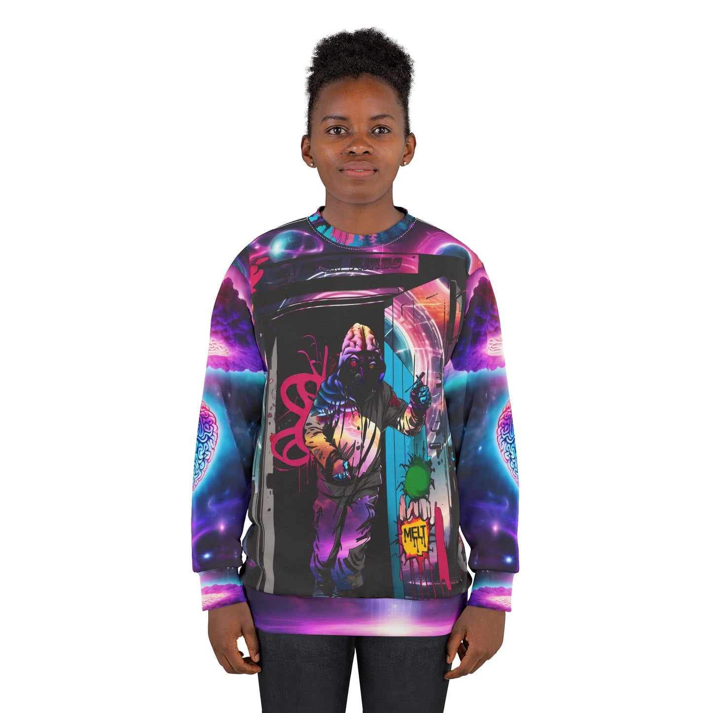 We Think We Exist Therefore We Suffer. Open Minds Unisex Sweatshirt (AOP)