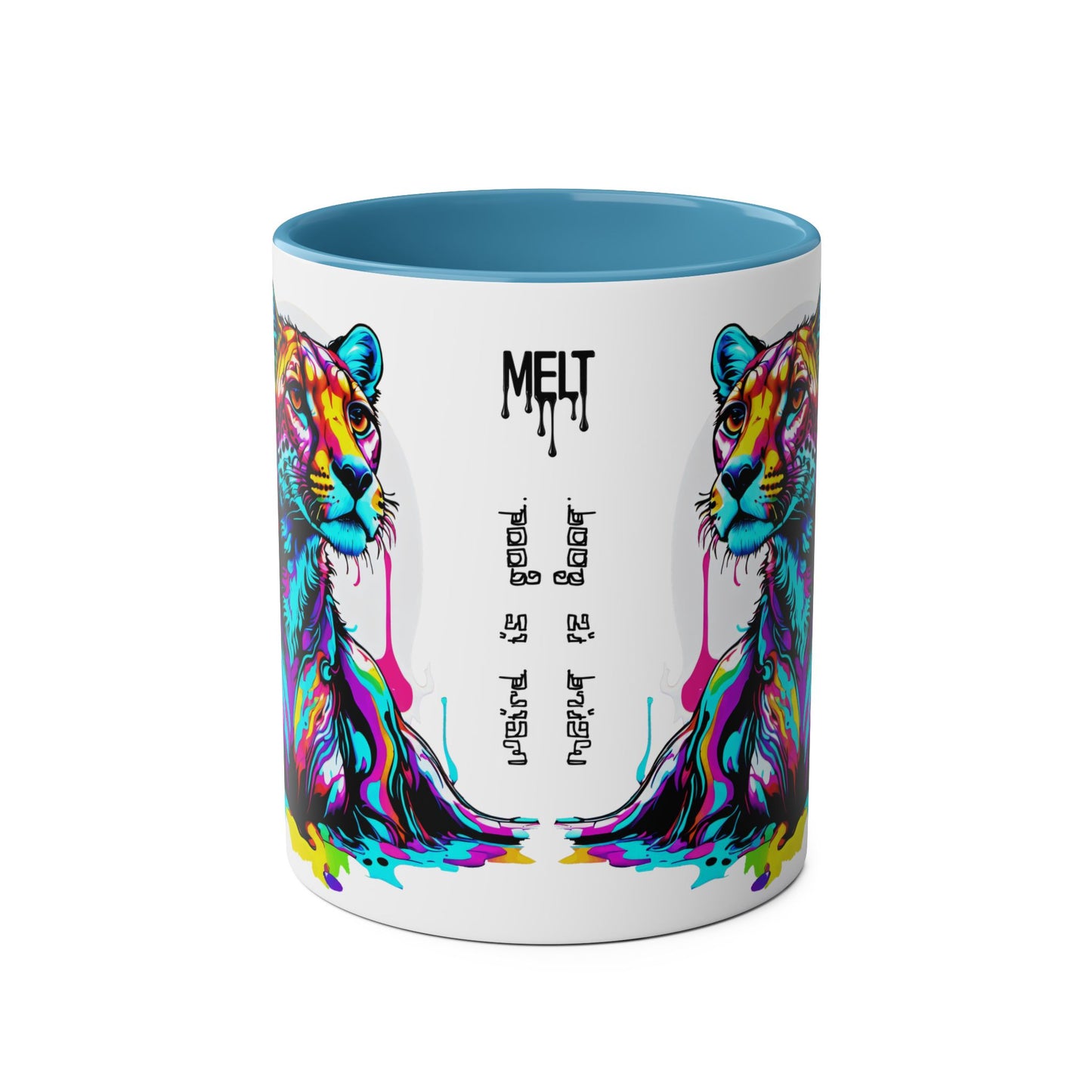 Melting Cheetah Kat Two-Tone Coffee Mugs, 11oz