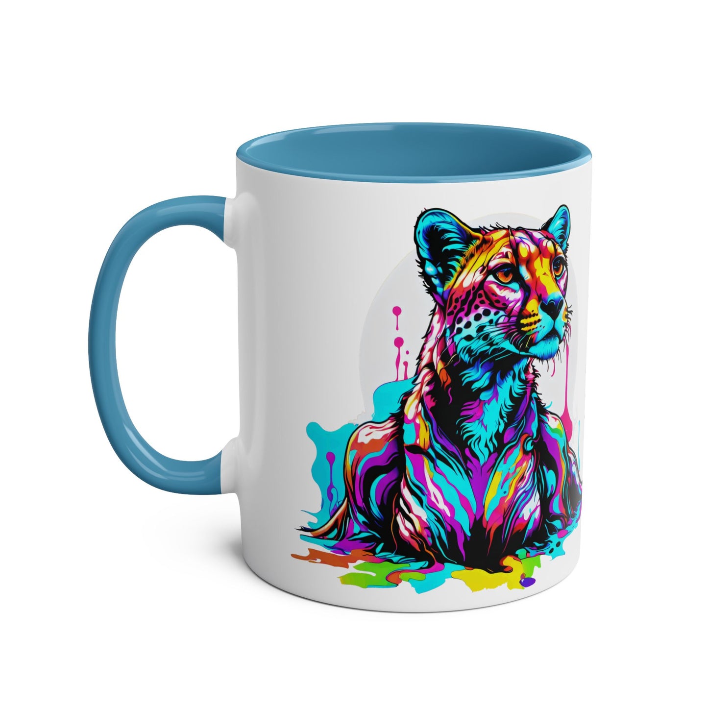 Melting Cheetah Kat Two-Tone Coffee Mugs, 11oz