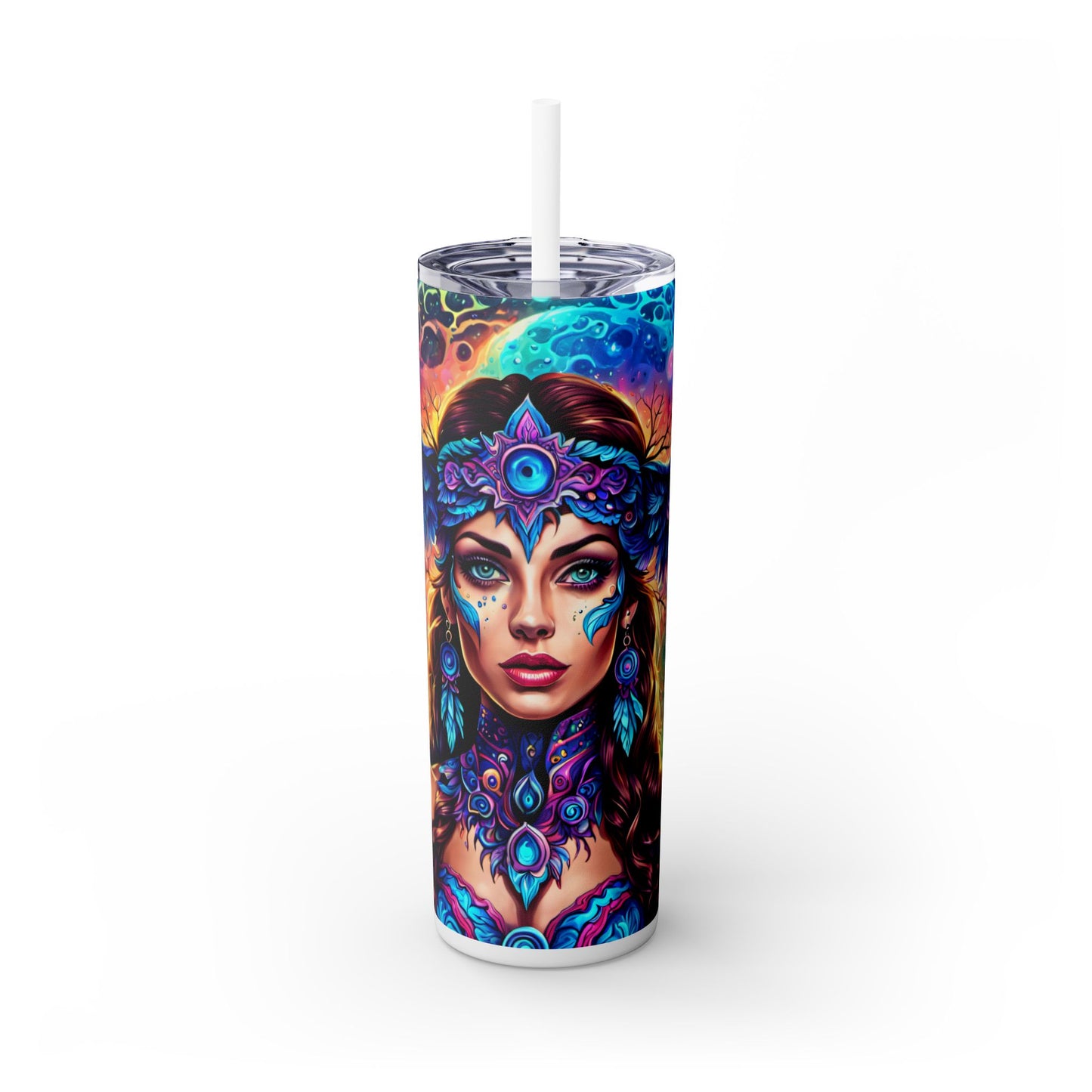 Enchanted Nebula Empress Skinny Tumbler with Straw, 20oz