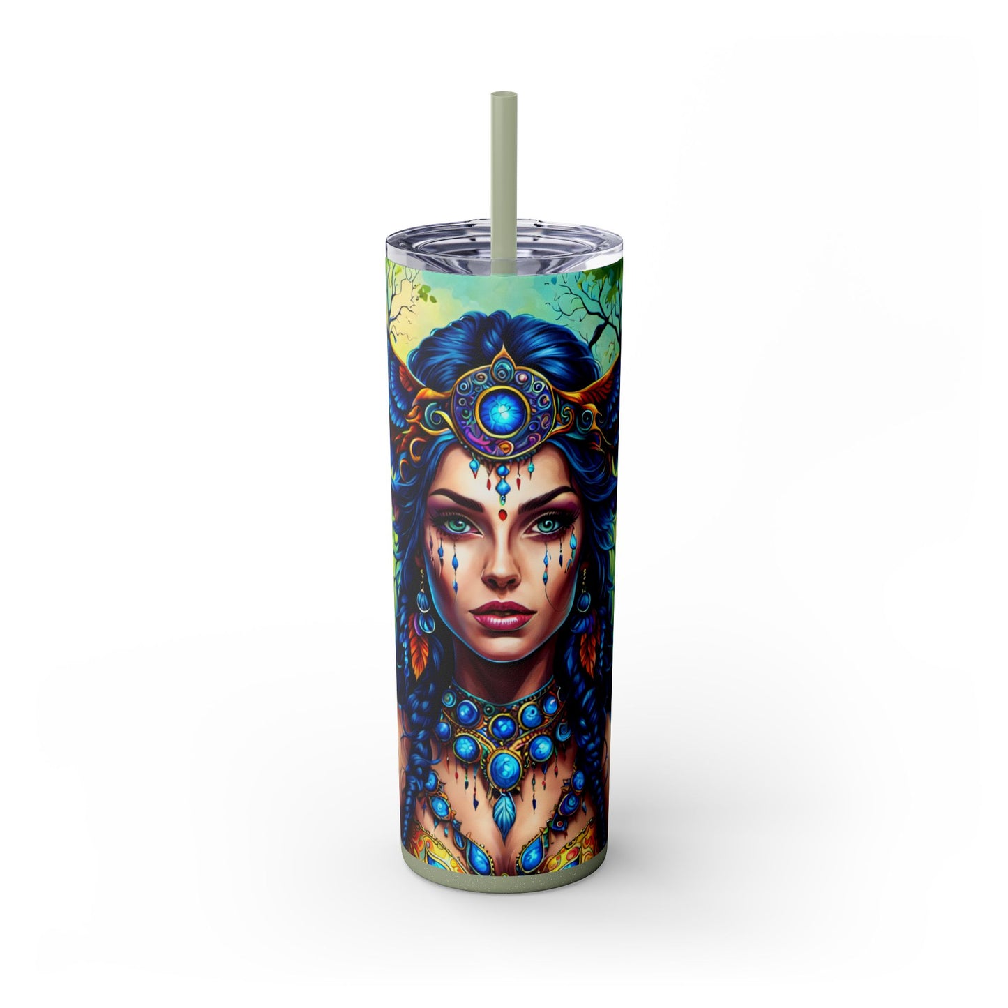 Enigmatic Forest Enchantress Skinny Tumbler with Straw, 20oz